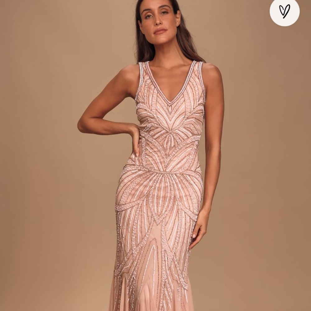LuLus Make Them Marvel Blush Beaded Mermaid Dress